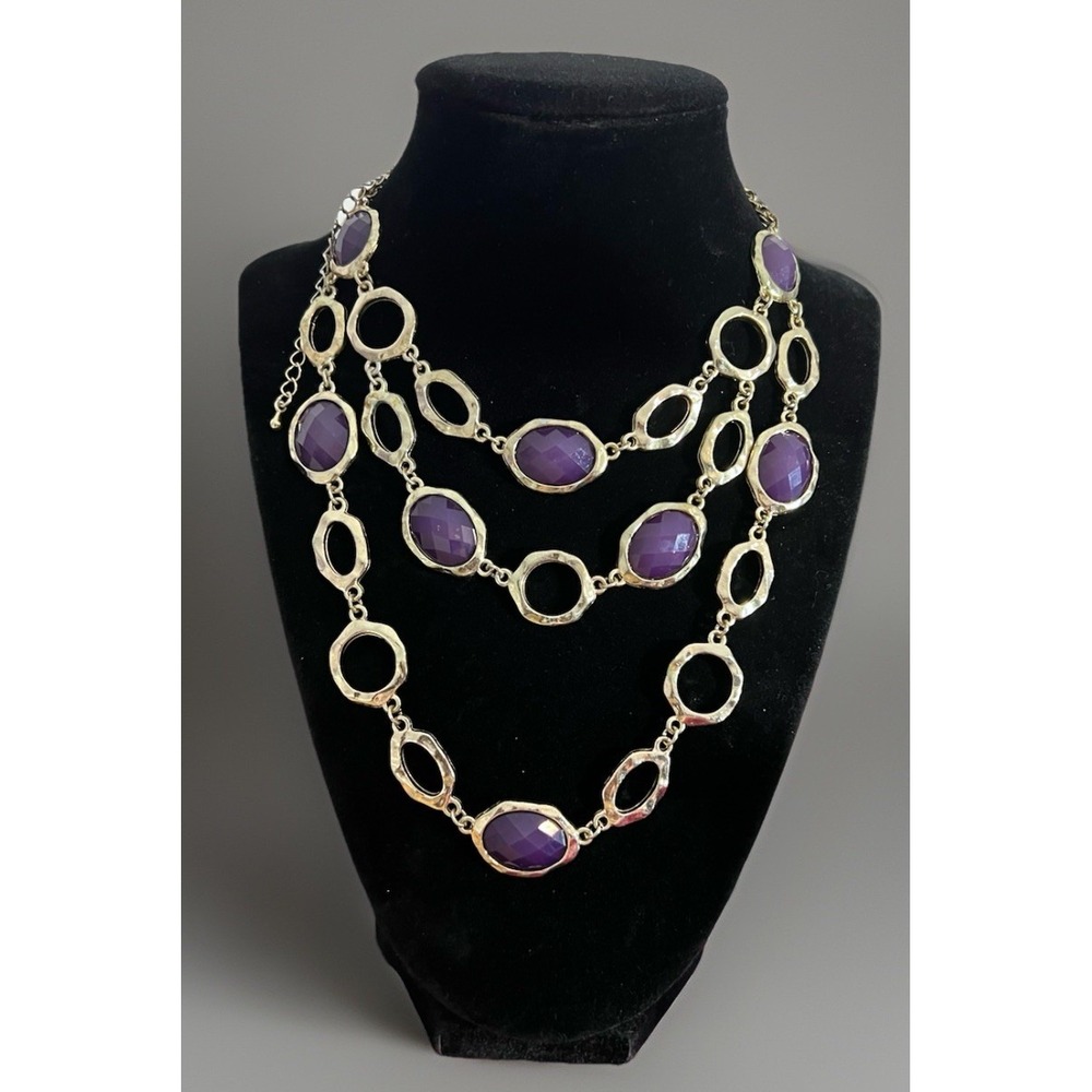 Purple Gold Tone Multi-strand Vintage Style Necklace Classic Elegant Chic